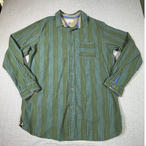 Territory Ahead Men XL Green Striped Long Sleeve Button Front Collared Shirt - Picture 1 of 6